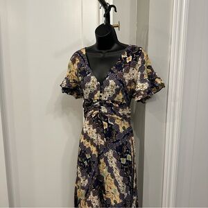 Anthropologie Abel the Label Elegant Boho Floral Blue/Cream Maxi Dress - Medium